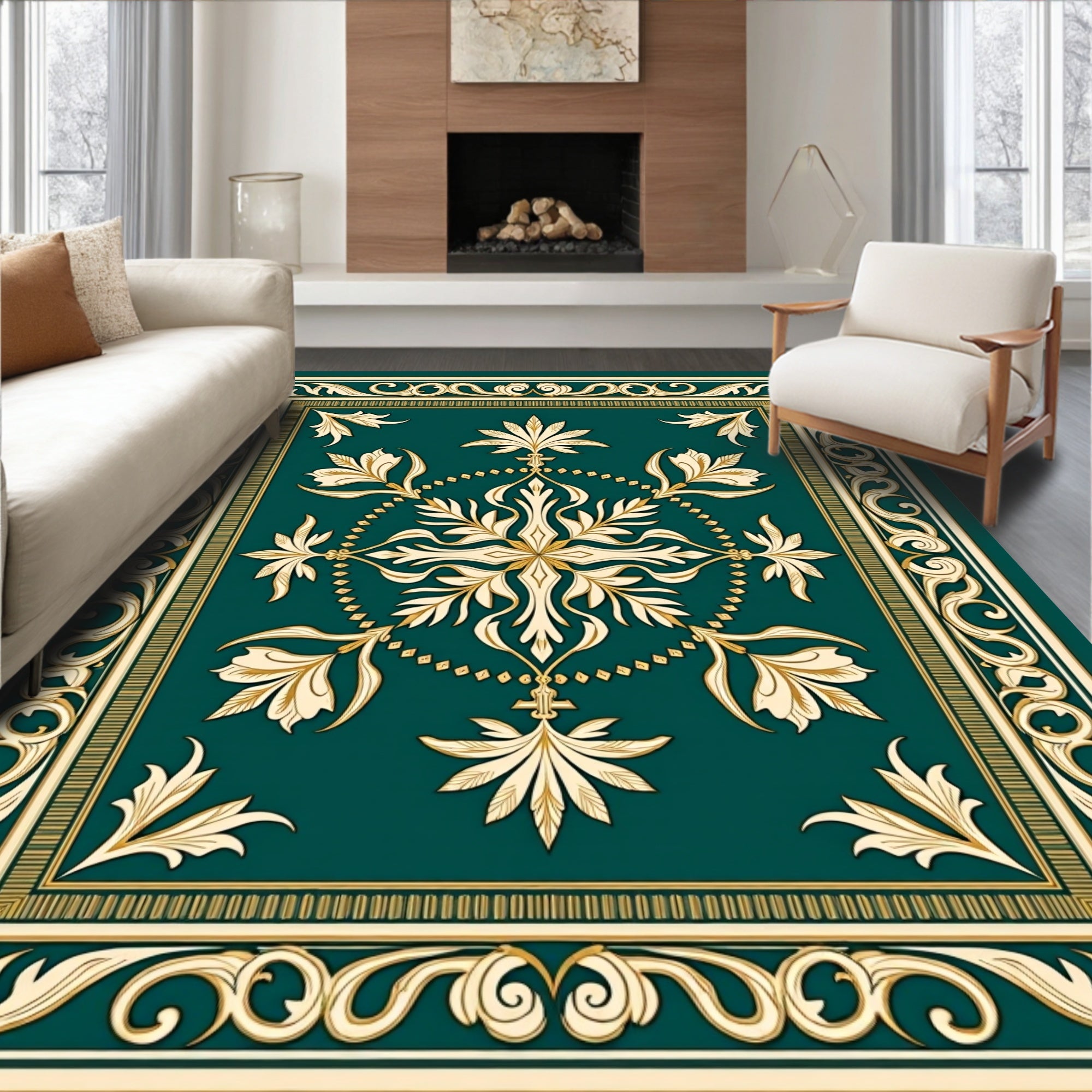 Regal Floral Medallion Border Design Rug