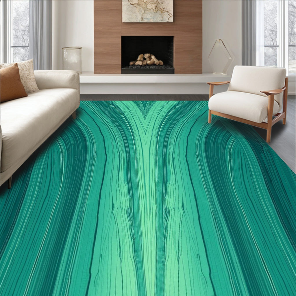 Green Flowing Stripe Patterned Rug