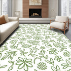 Green Leaf Flower Sketch Pattern Rug