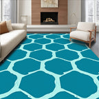 Aqua Hexagonal Pattern Abstract Design Rug