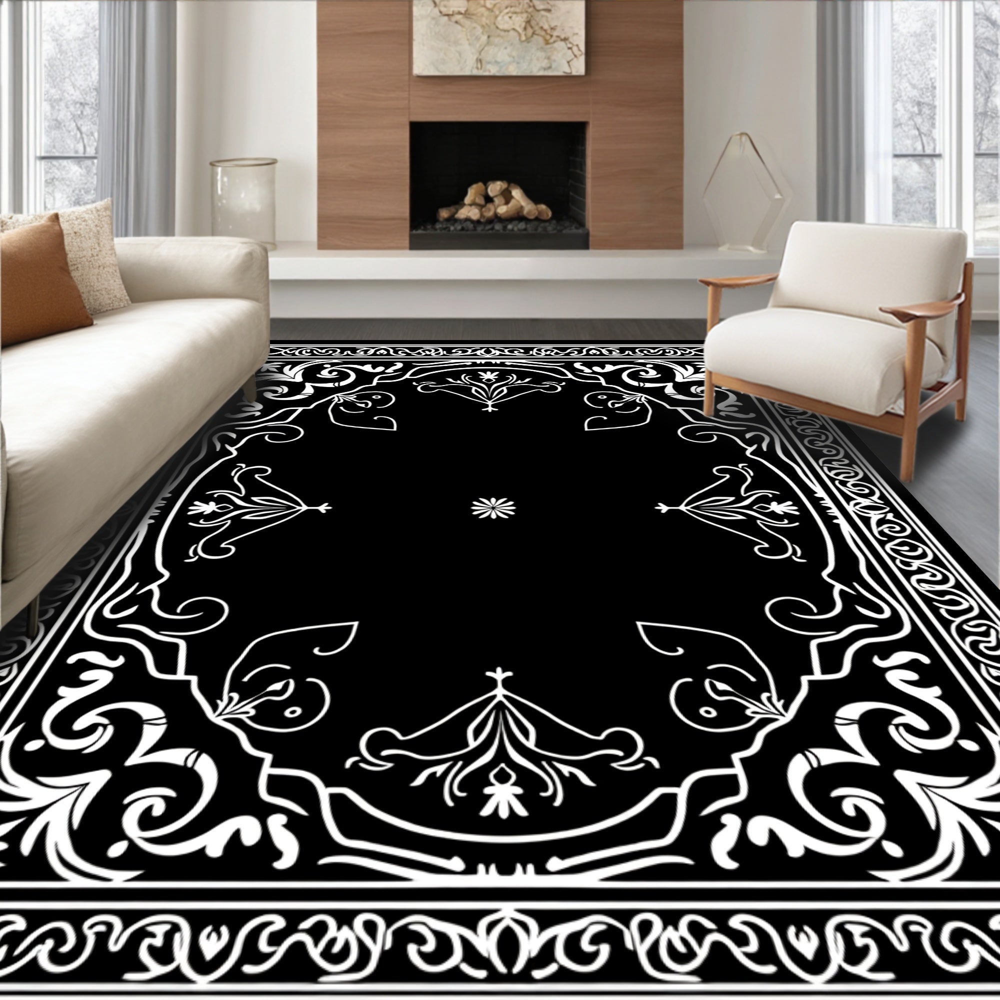 Ornate Floral Scroll Pattern Rug