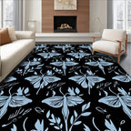 Light Blue Moth Botanical Pattern Rug