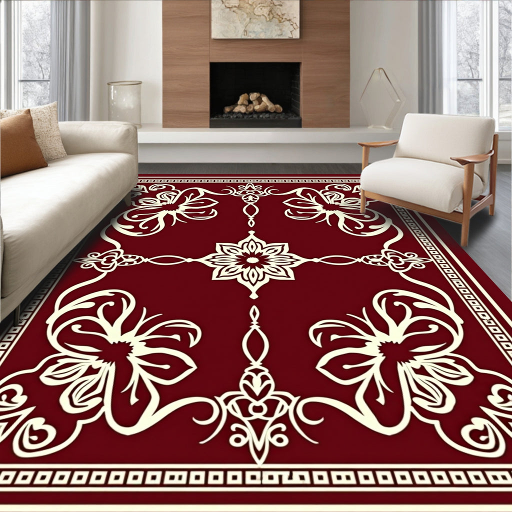 Intricate Floral Arabesque Border Design Rug
