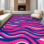Dynamic Wavy Blue Pink White Design Rug