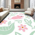 Pink And Light Green Mouse Floral Pattern Rug