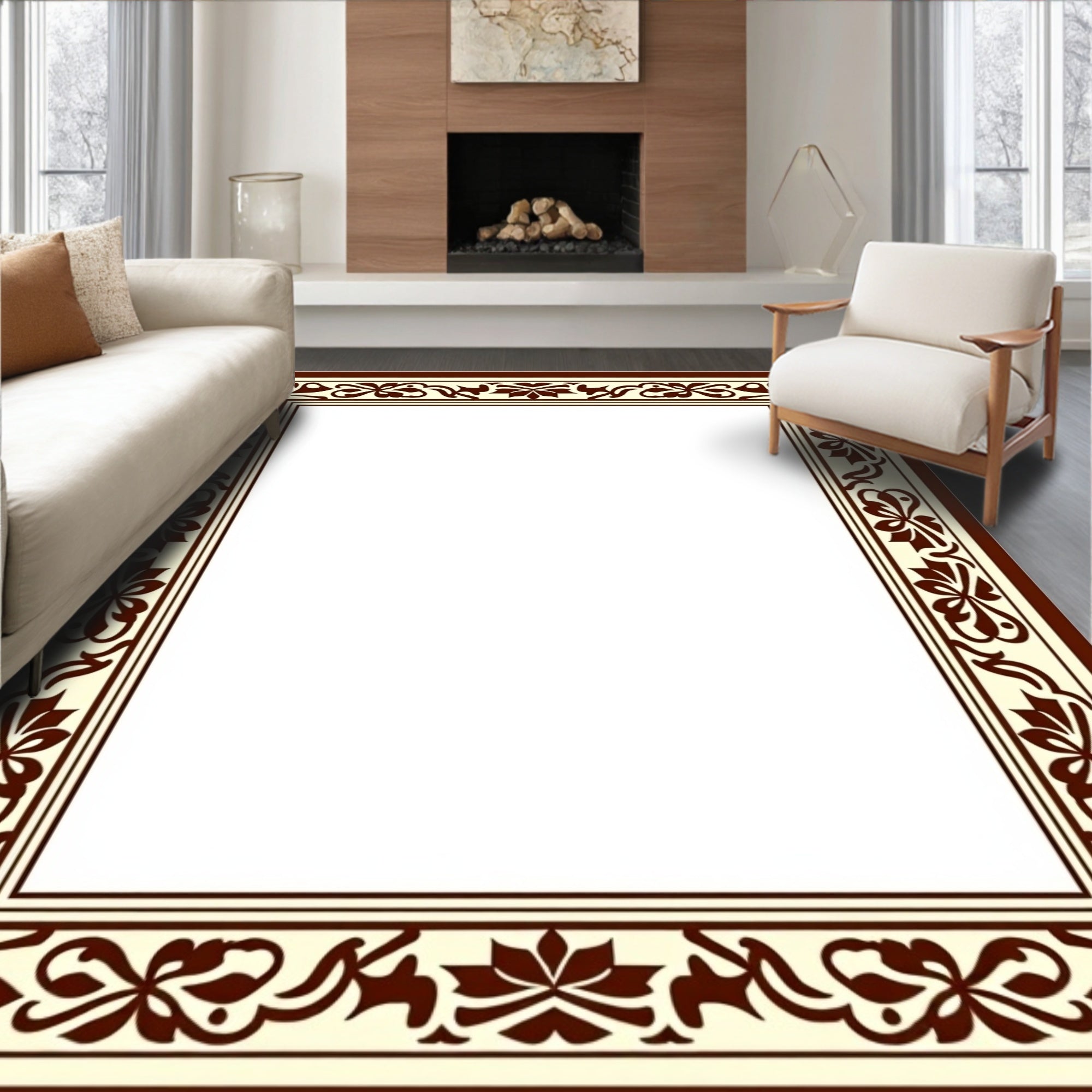 Ornate Floral Border Pattern Rug