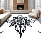Intricate Black Floral Starburst Pattern Rug