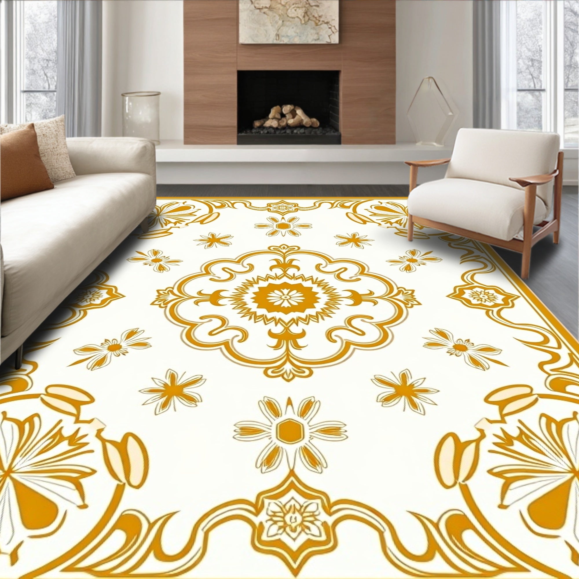 Ornate Floral Patterned Light Rug