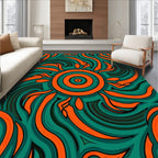 Intricate Orange Swirls Teal Design Rug