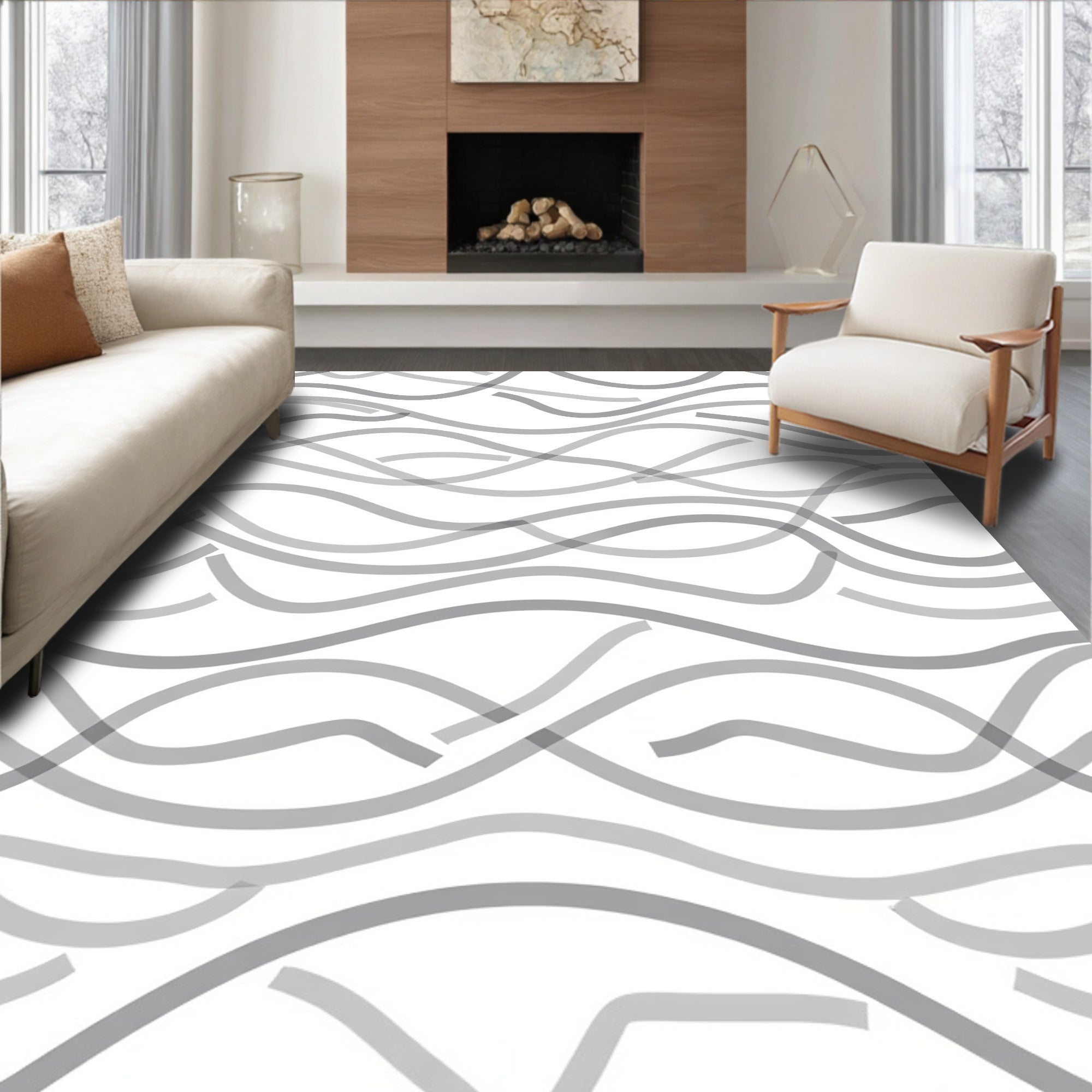 Wavy Grey Lines Abstract Pattern Rug