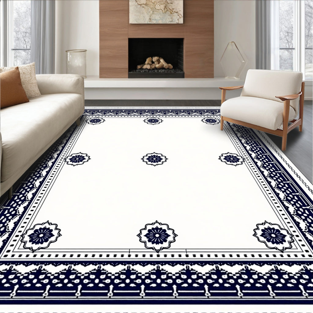 Classic Damask Floral Lattice Border Rug