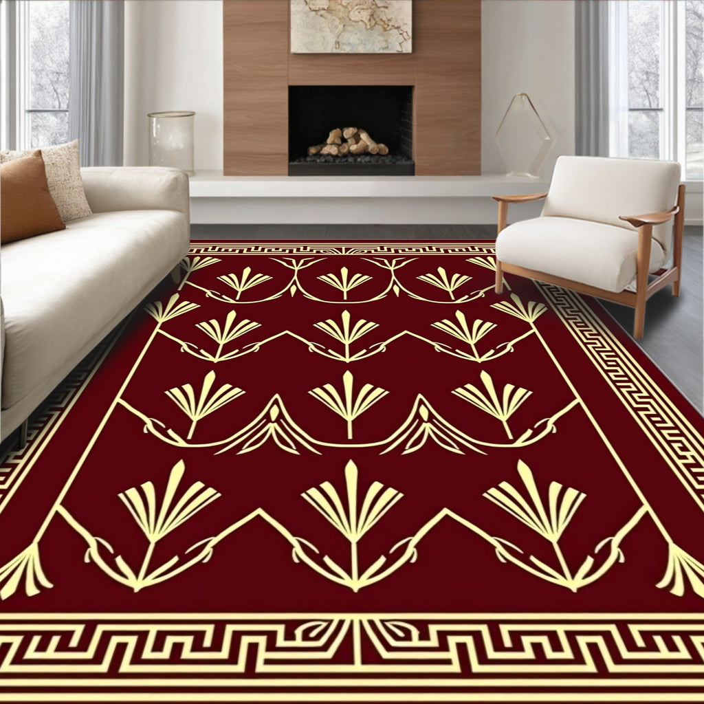 Art Deco Fan Pattern Burgundy Rug