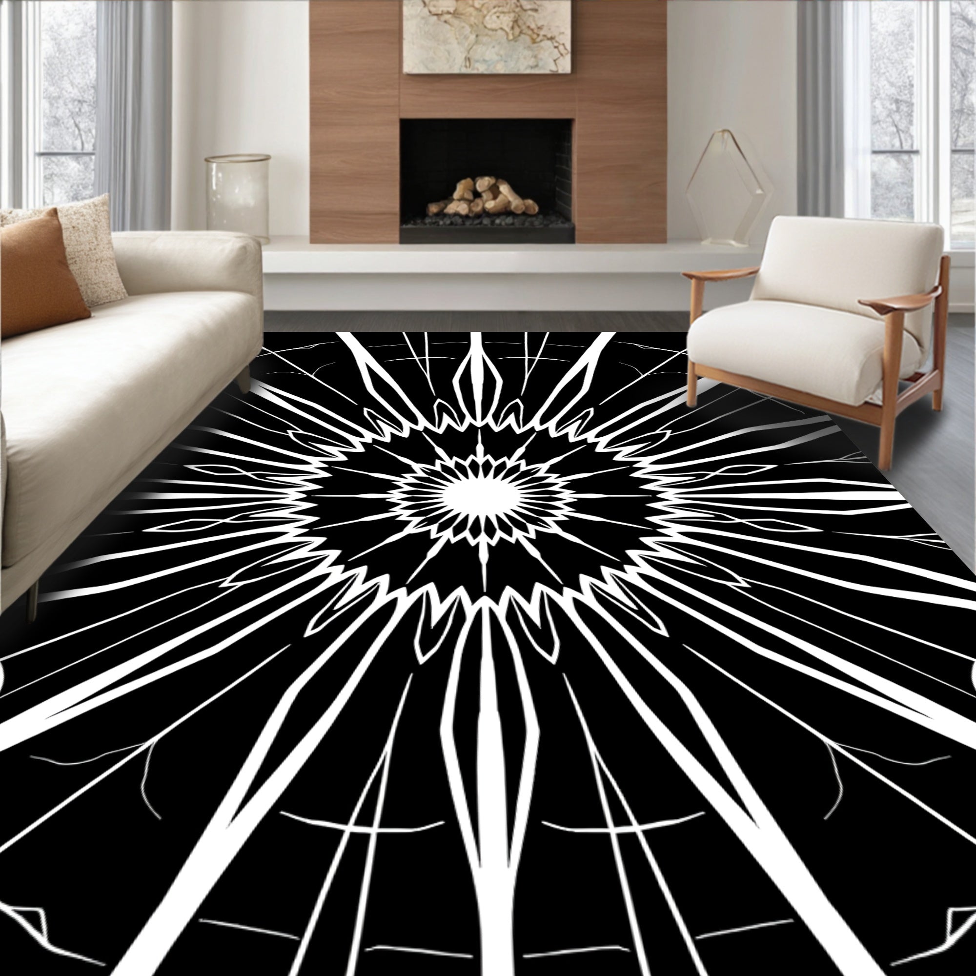 Bold Radial Starburst Pattern Rug