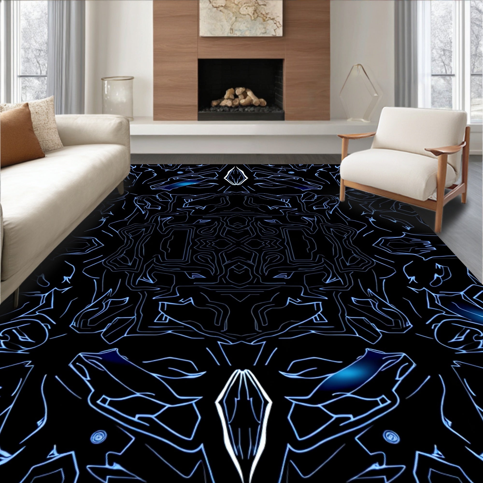 Abstract Blue Electric Symmetry Rug