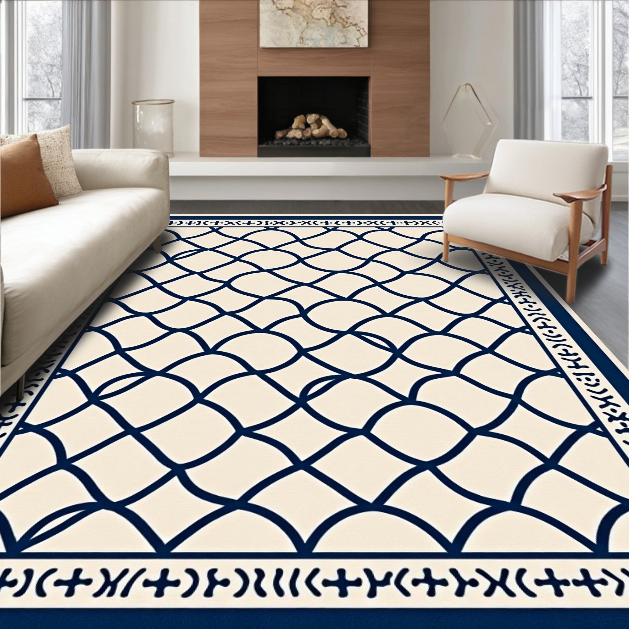 Interlocking Waves Geometric Pattern Rug