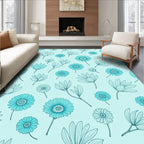 Aqua Daisy Line Art Pattern Rug