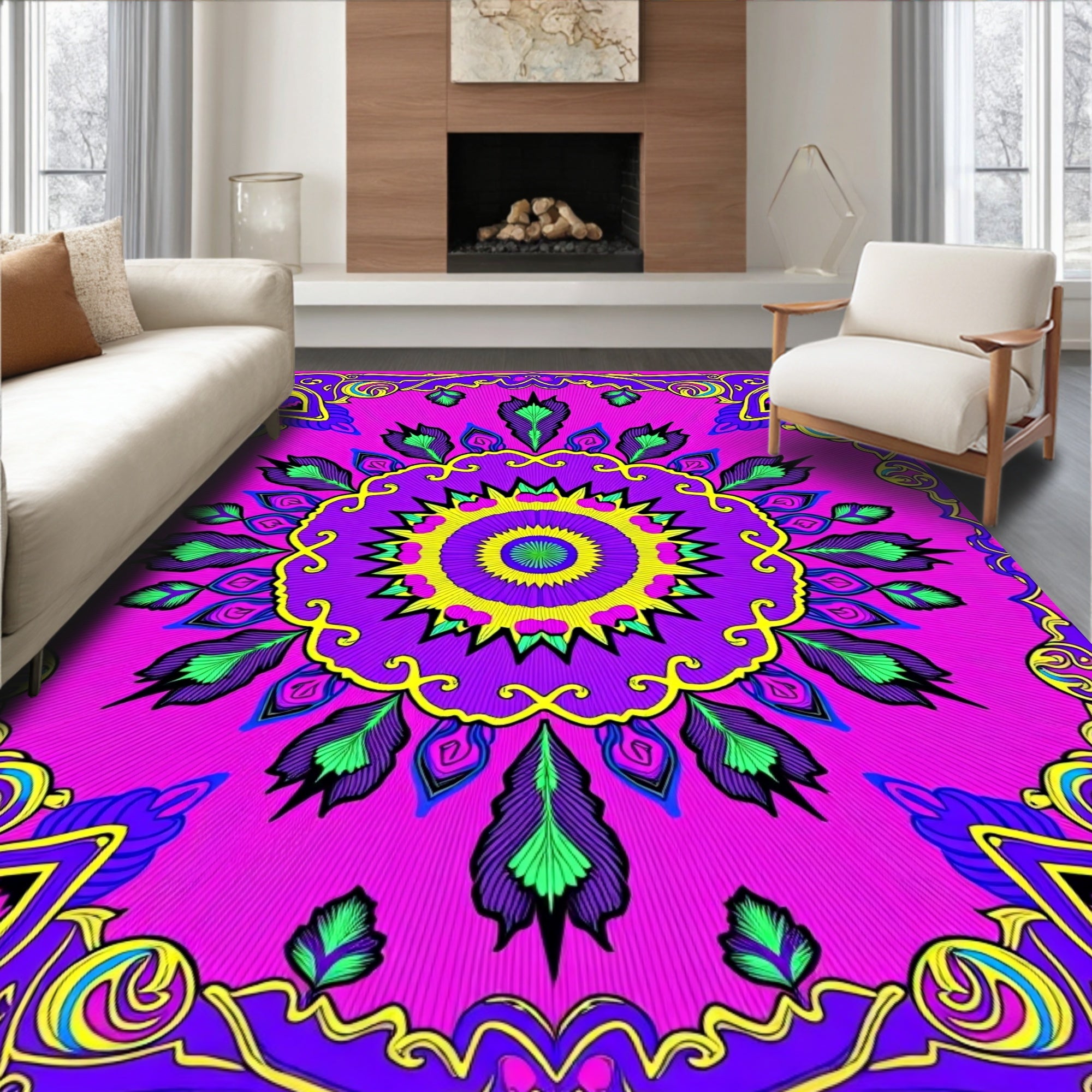 Vibrant Psychedelic Mandala Pattern Rug