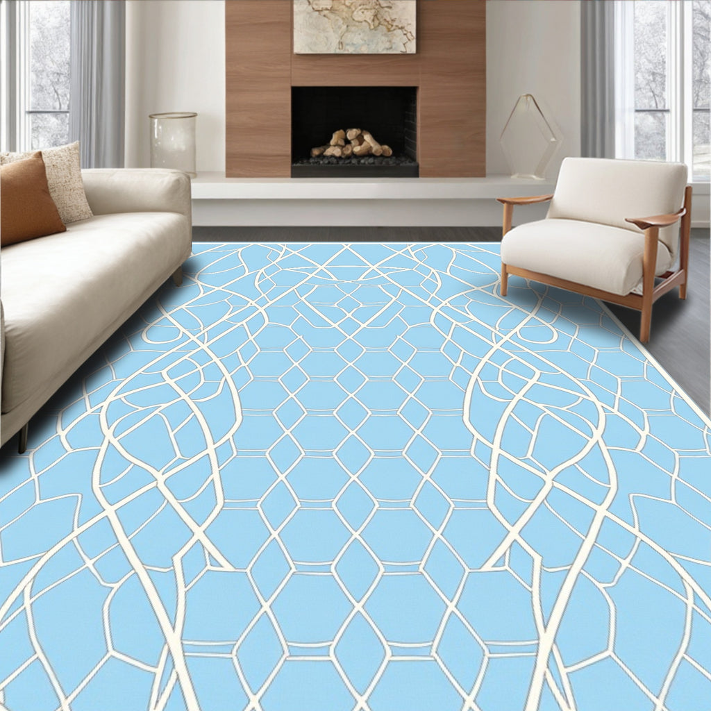 Pale Blue Geometric Organic Flow Rug