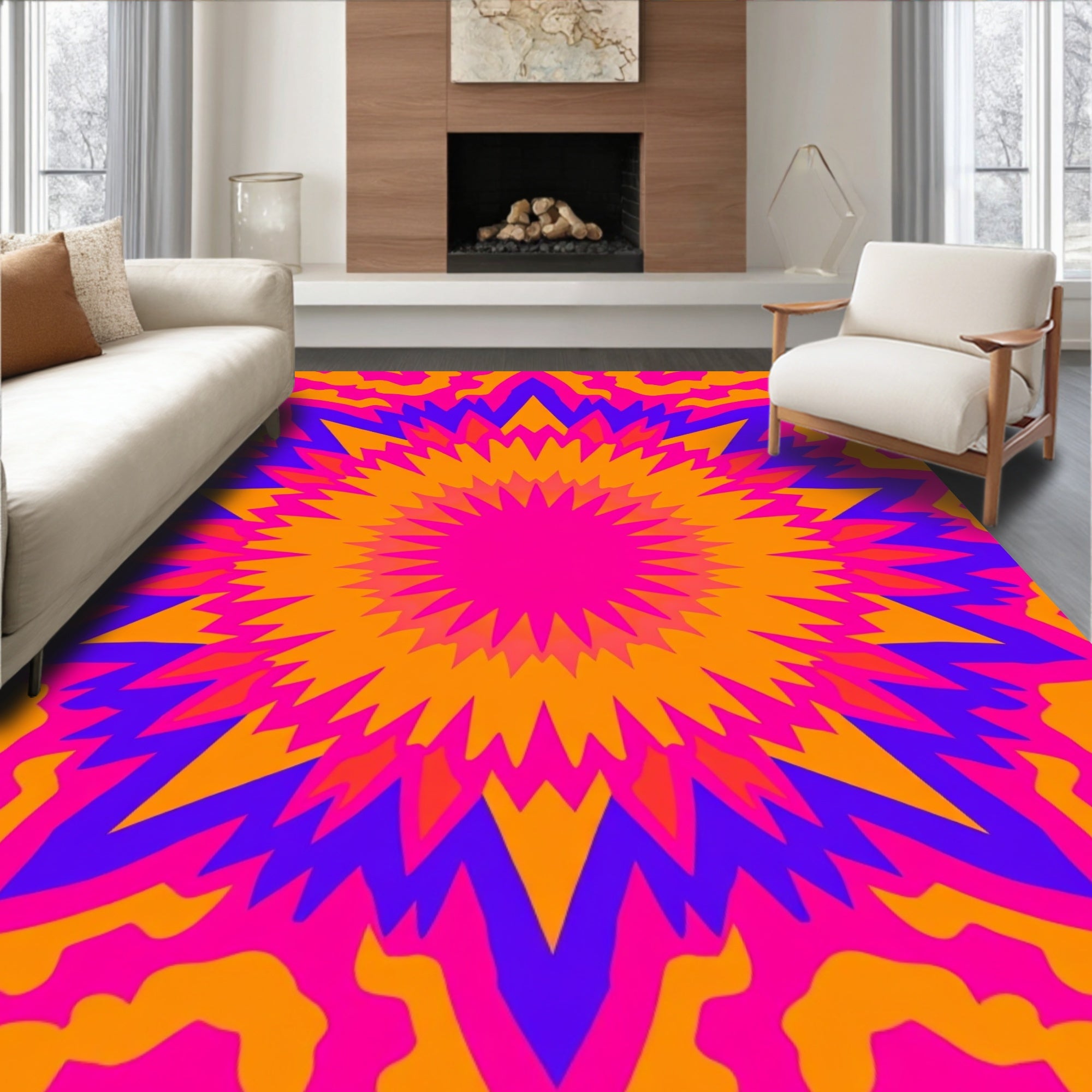 Vibrant Psychedelic Starburst Geometric Pattern Rug