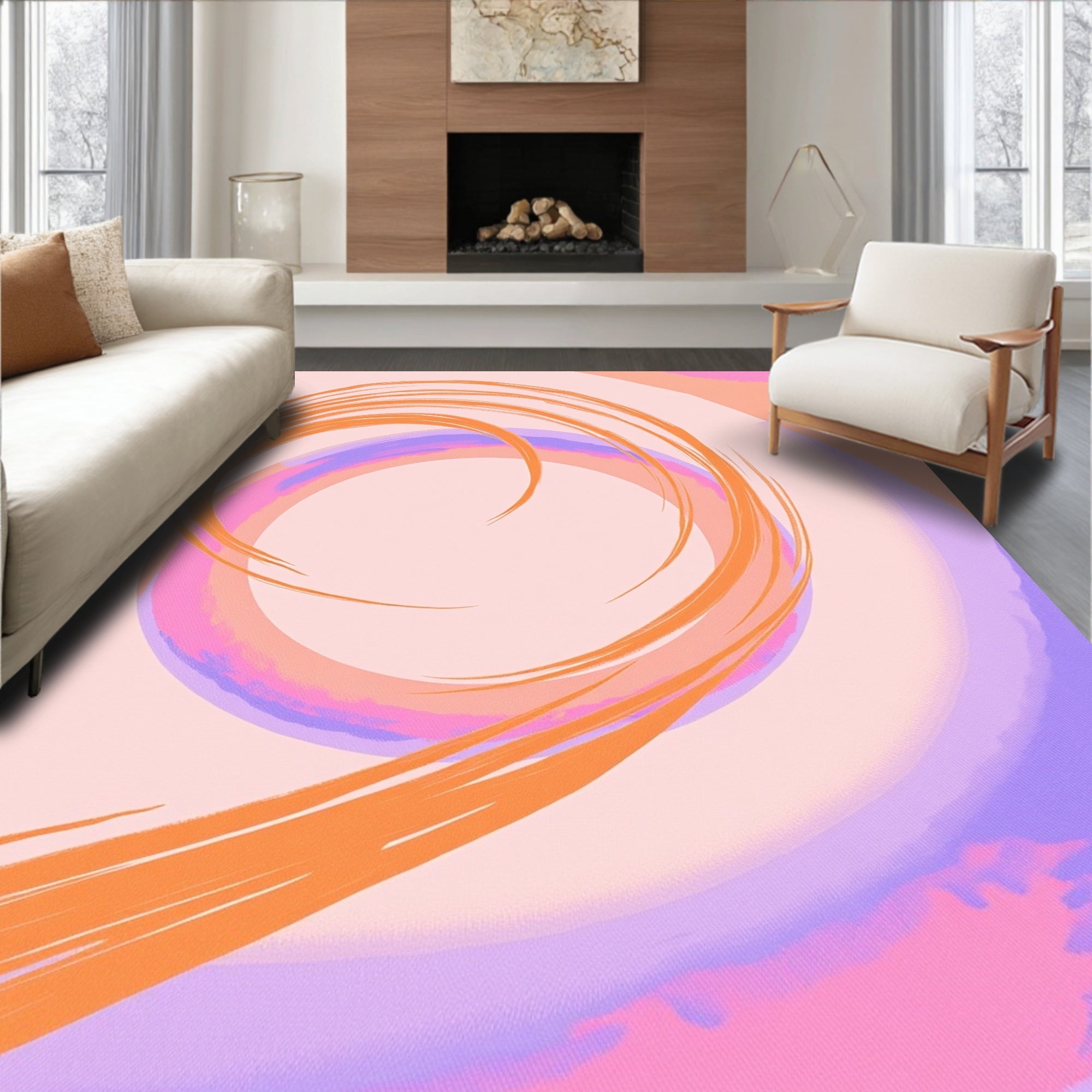 Swirling Pastel Brushstroke Abstract Rug