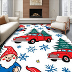 Red Trucks Gnomes Blue Snowflakes Trees Rug