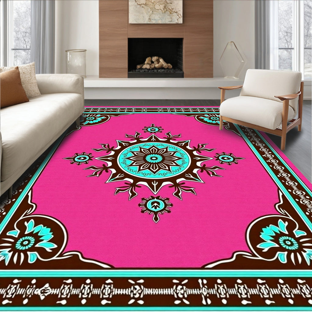 Vibrant Floral Pink Mandala Design Rug