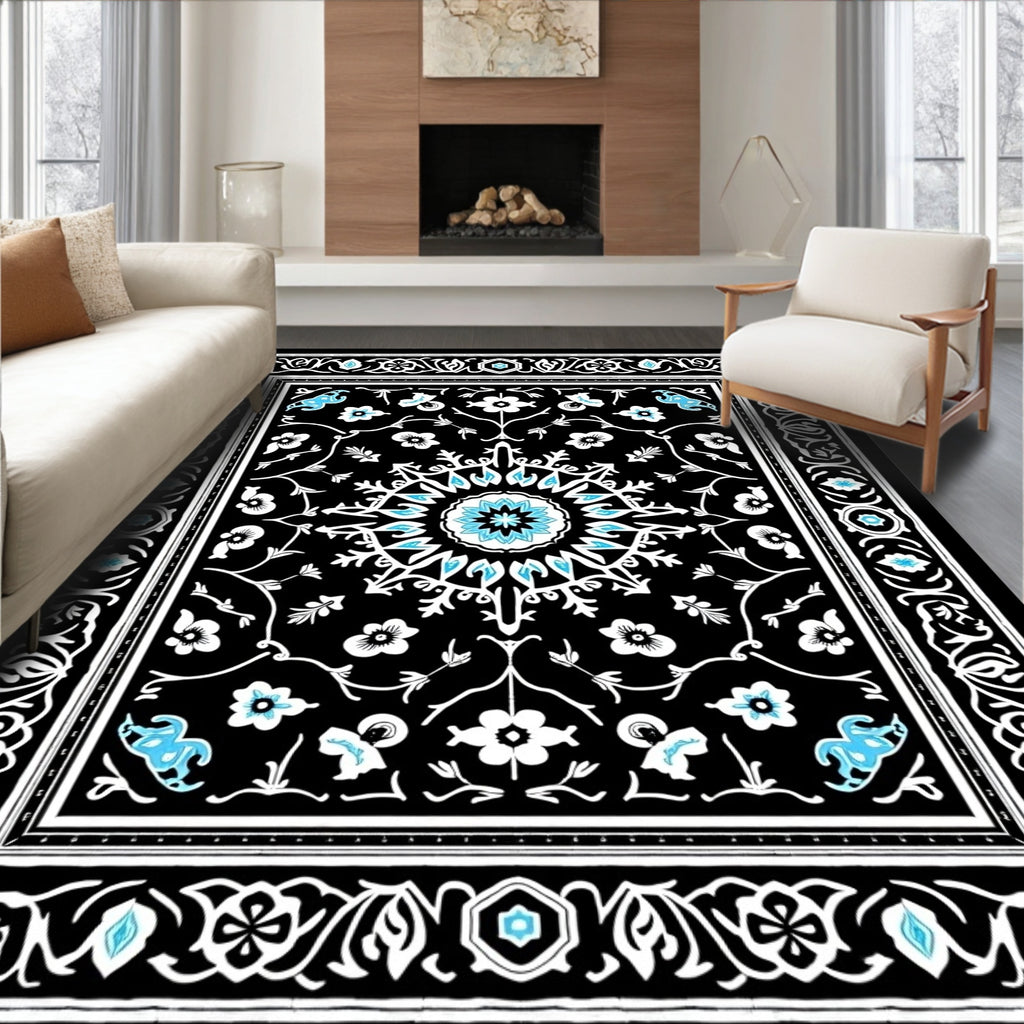 Global Floral Geometric Black Rug