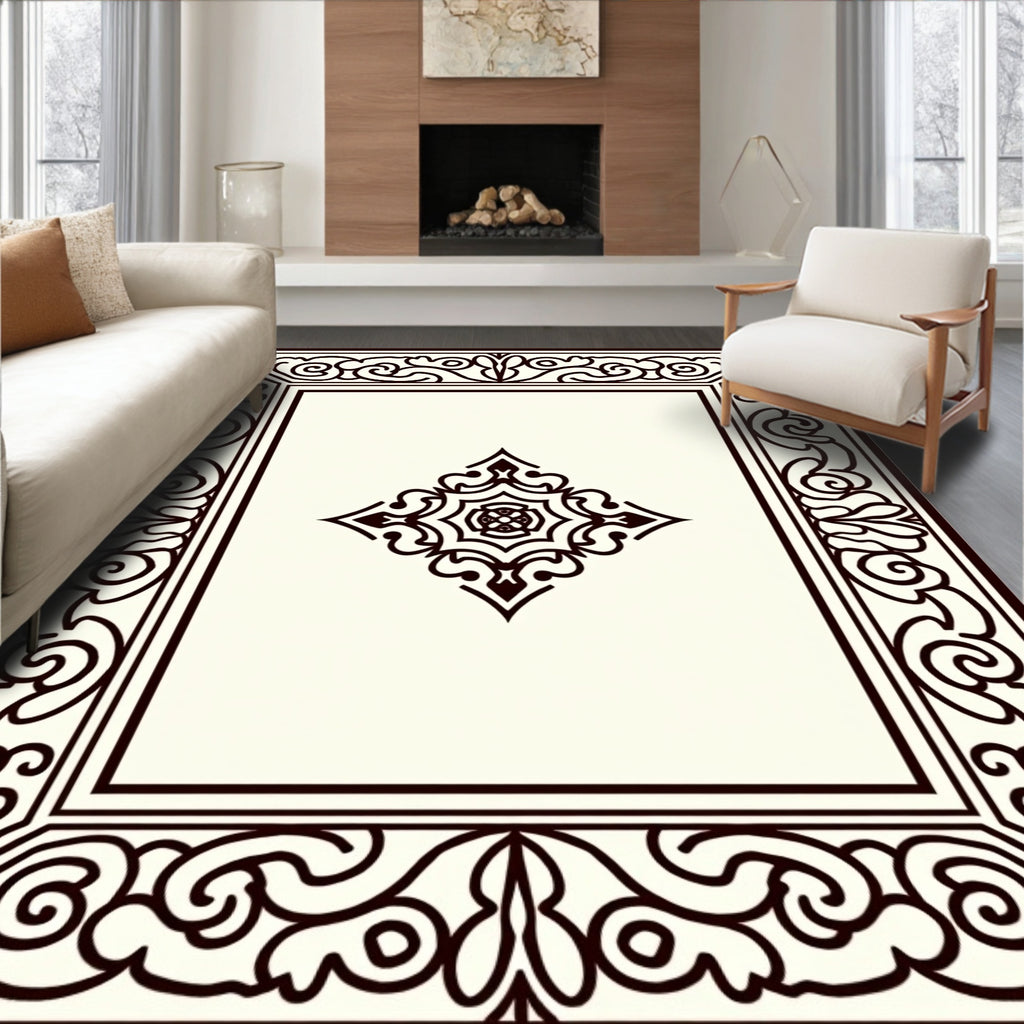 Ornate Traditional Scroll Border Design Rug