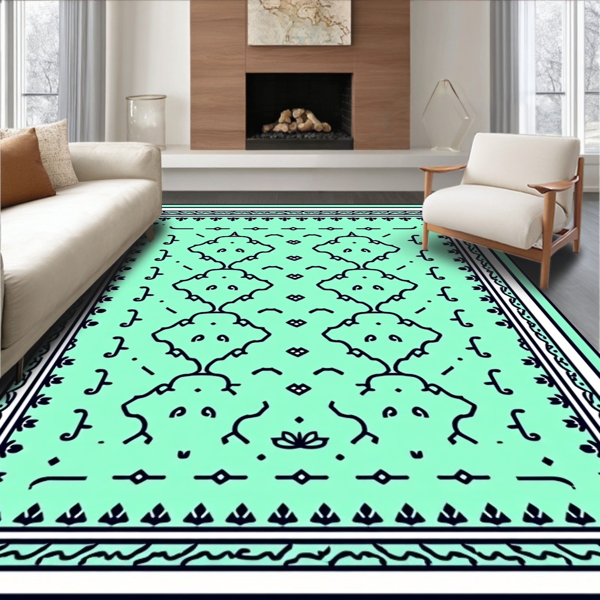 Mint Green Geometric Art Deco Rug