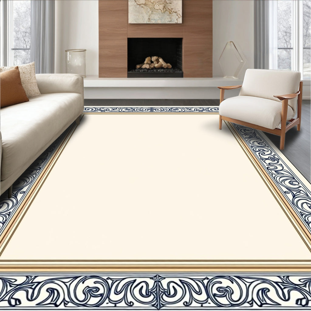 Ornate Swirls Antique Border Design Rug