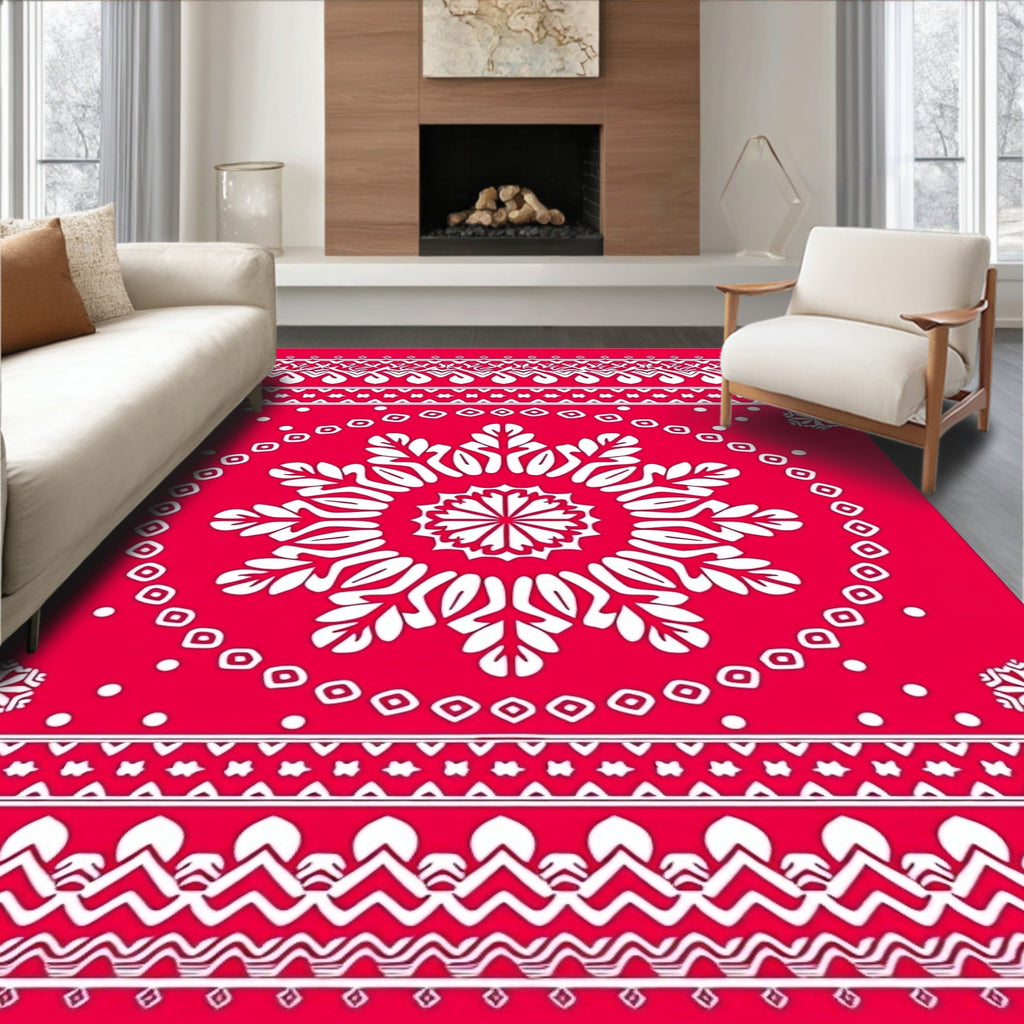Crimson White Intricate Mandala Medallion Rug