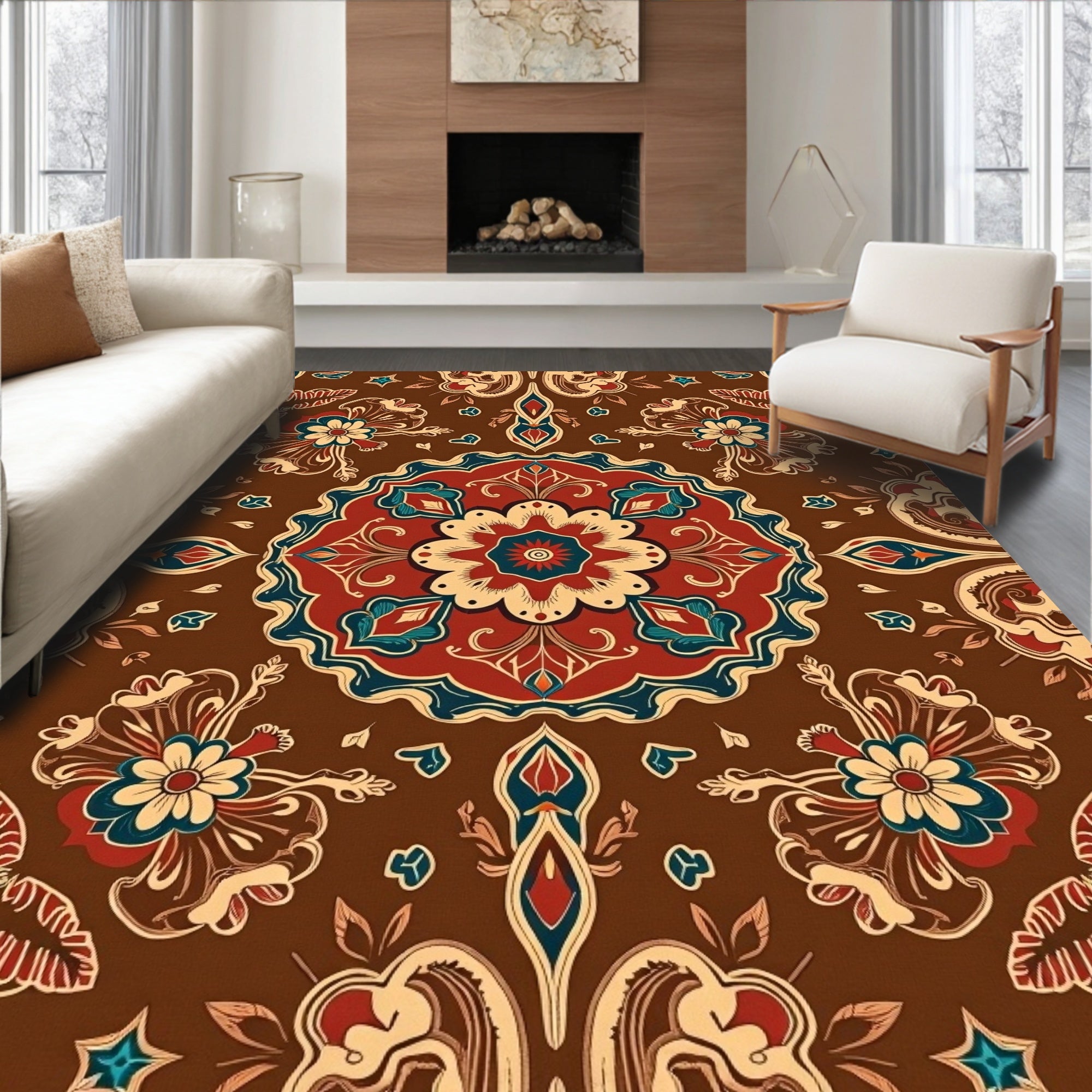 Ornate Floral Medallion Pattern Rug