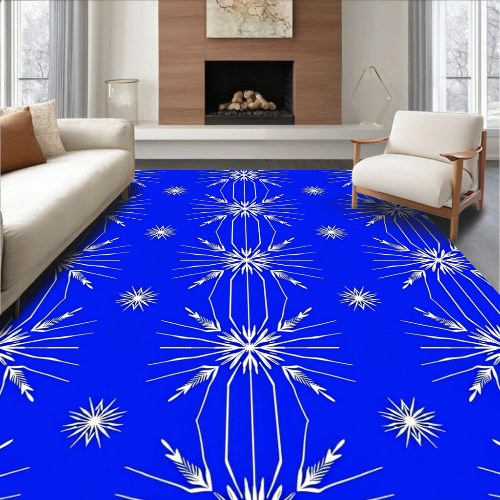 Bright Blue White Starburst Arrangement Rug