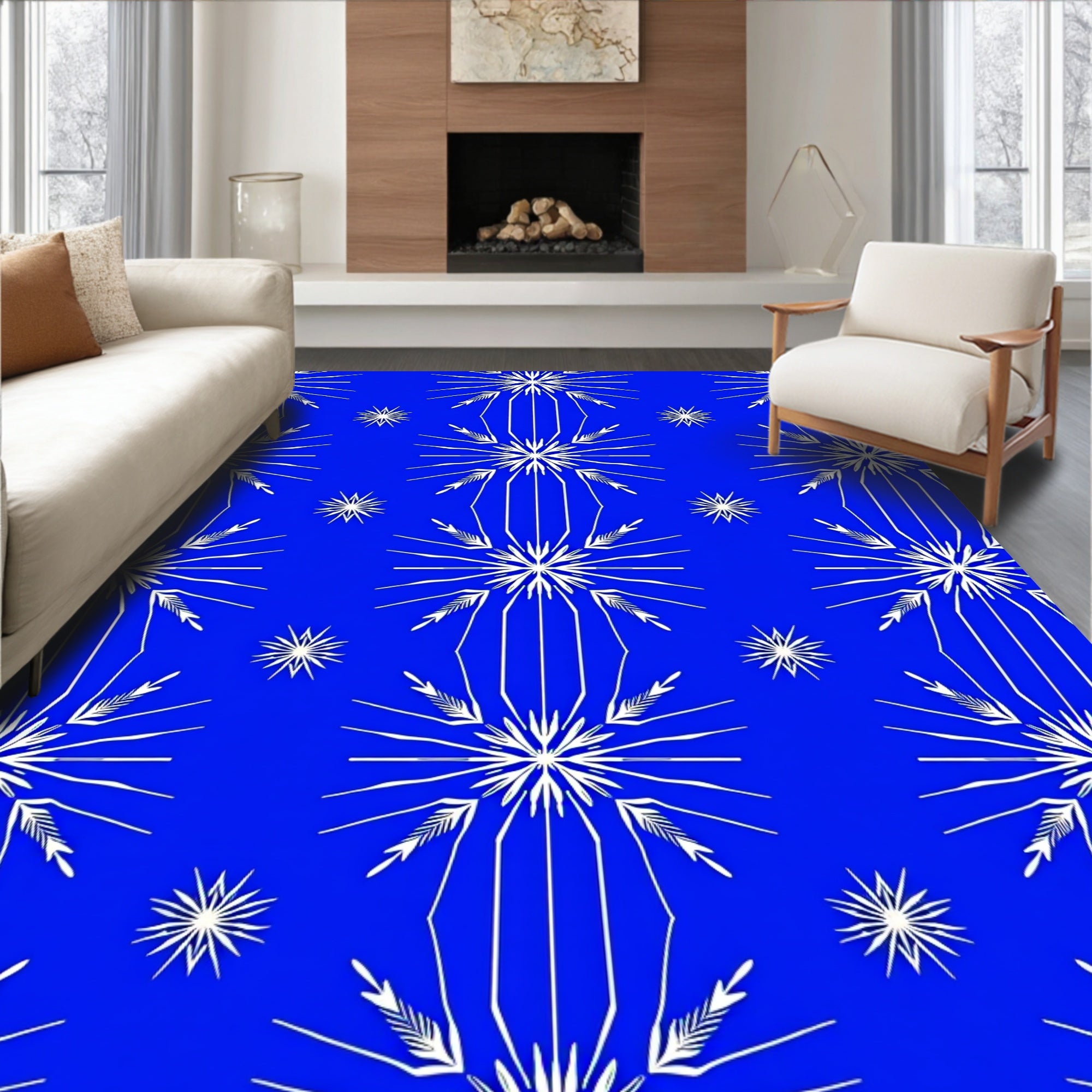 Bright Blue White Starburst Arrangement Rug
