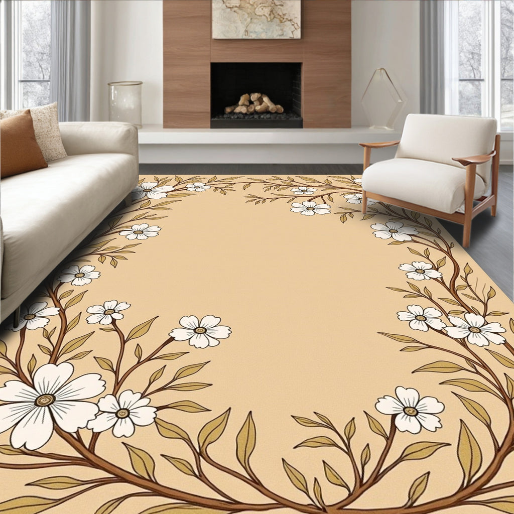 Elegant Floral Vines Whimsical Design Rug