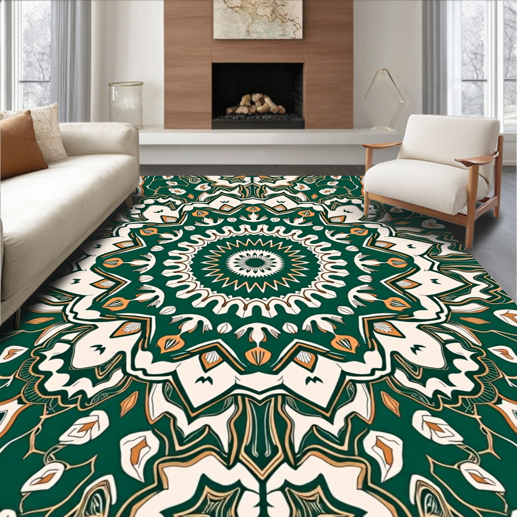 Intricate Teal Floral Mandala Pattern Rug
