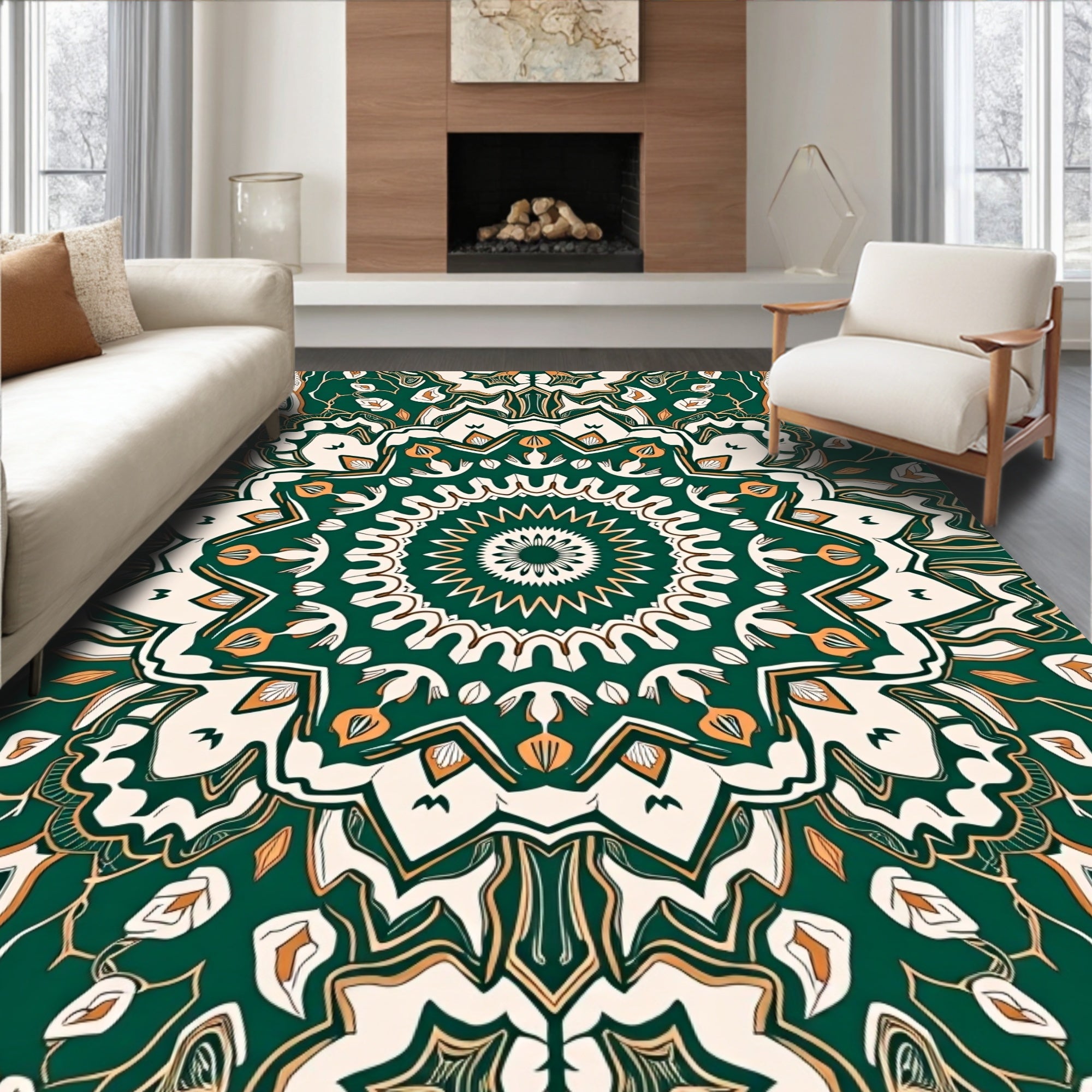 Intricate Teal Floral Mandala Pattern Rug