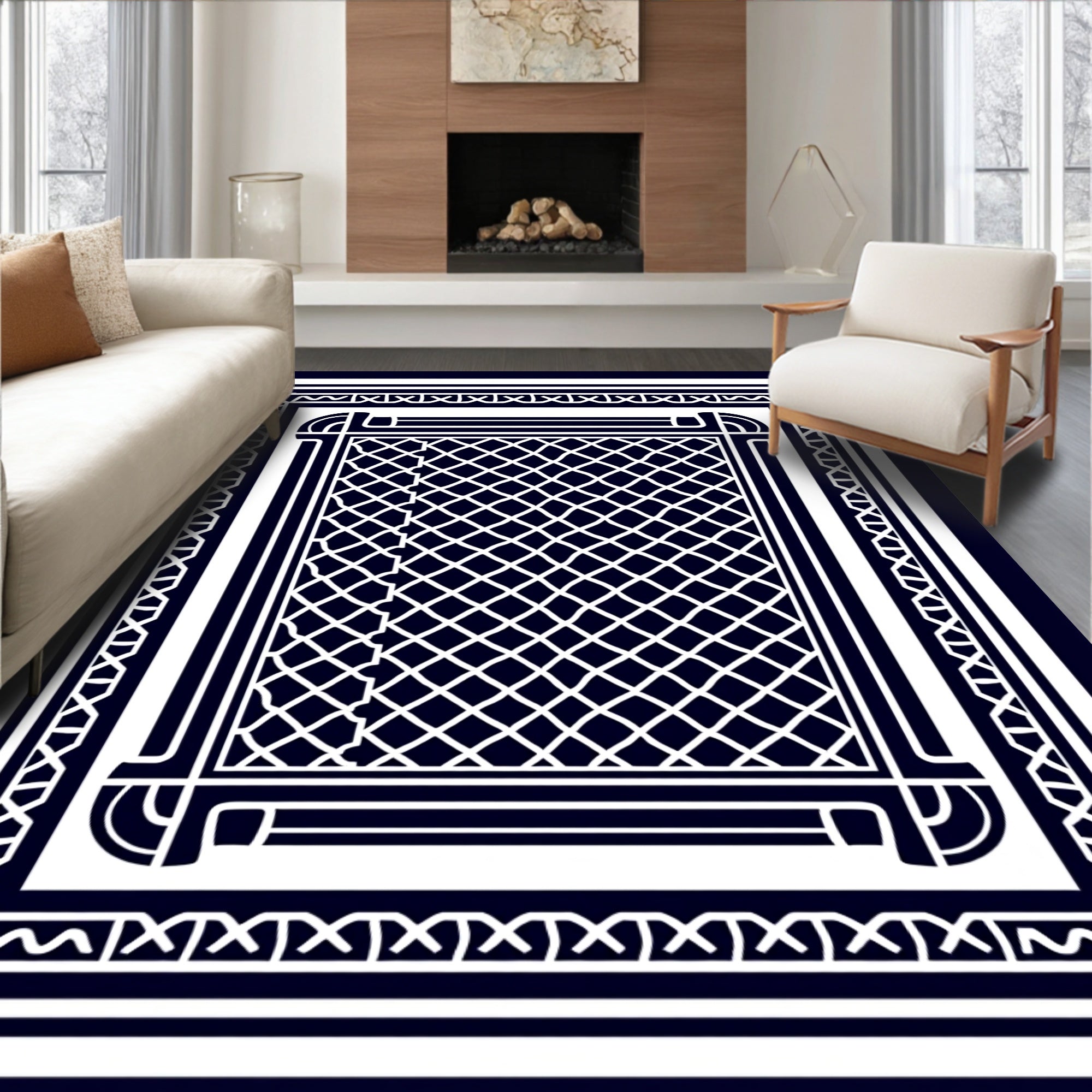 Classic Geometric Lattice Design Rug