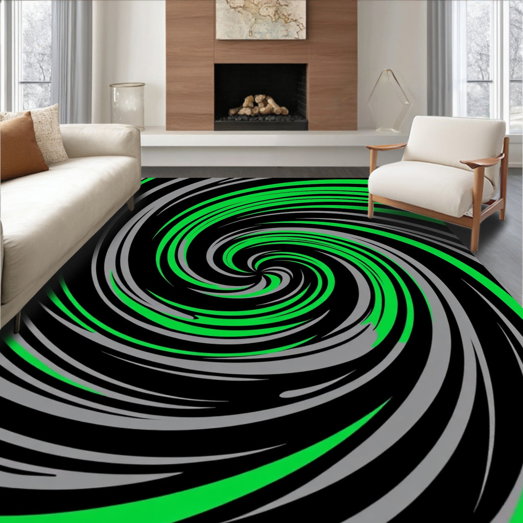 Green Gray Swirl Abstract Design Rug