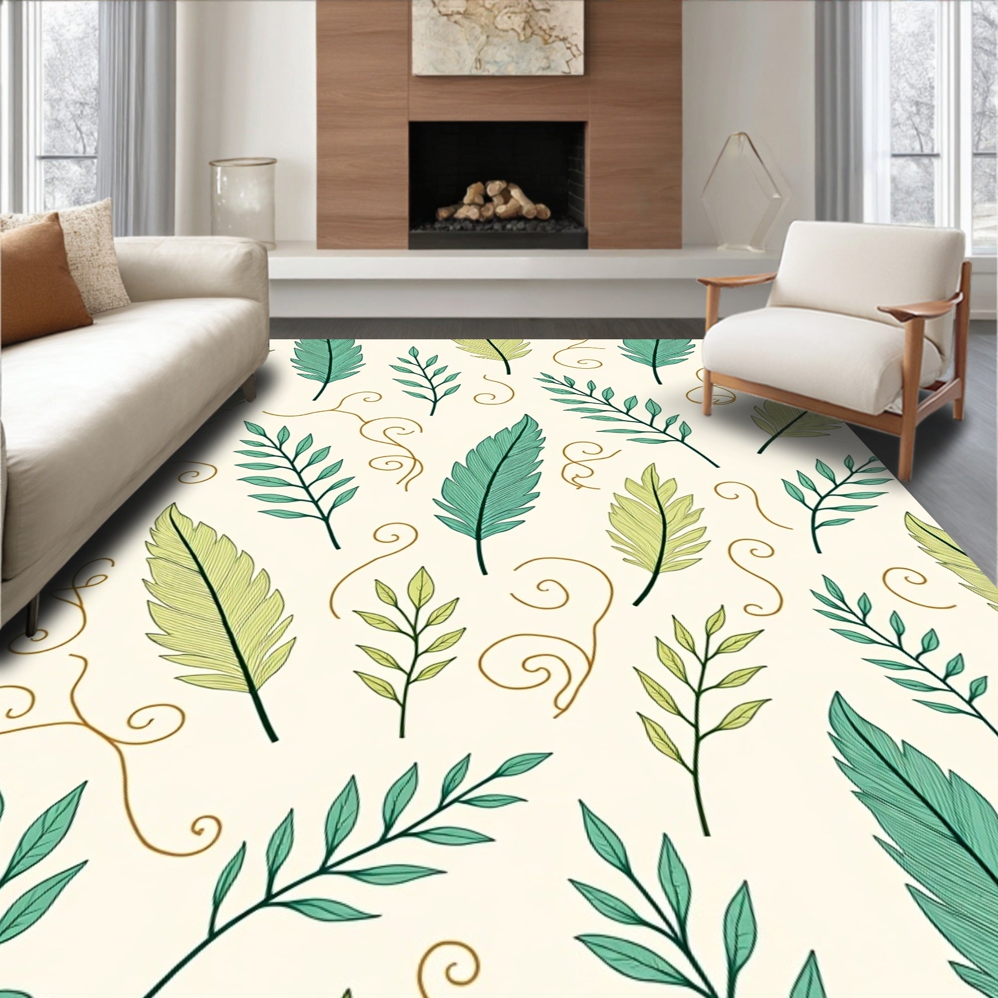 Feather and Foliage Pattern Design Rug