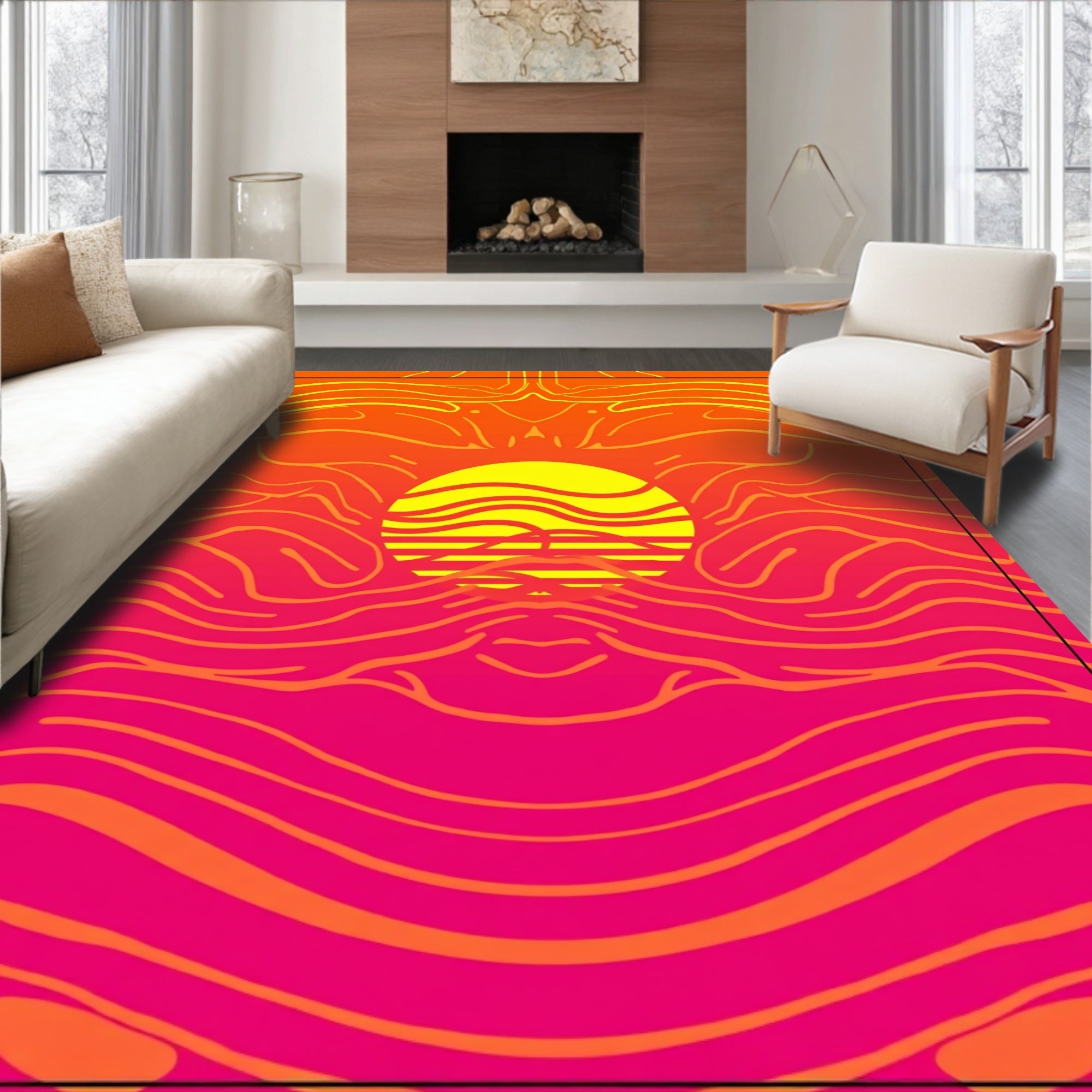 Vibrant Sunset Wavy Line Design Rug