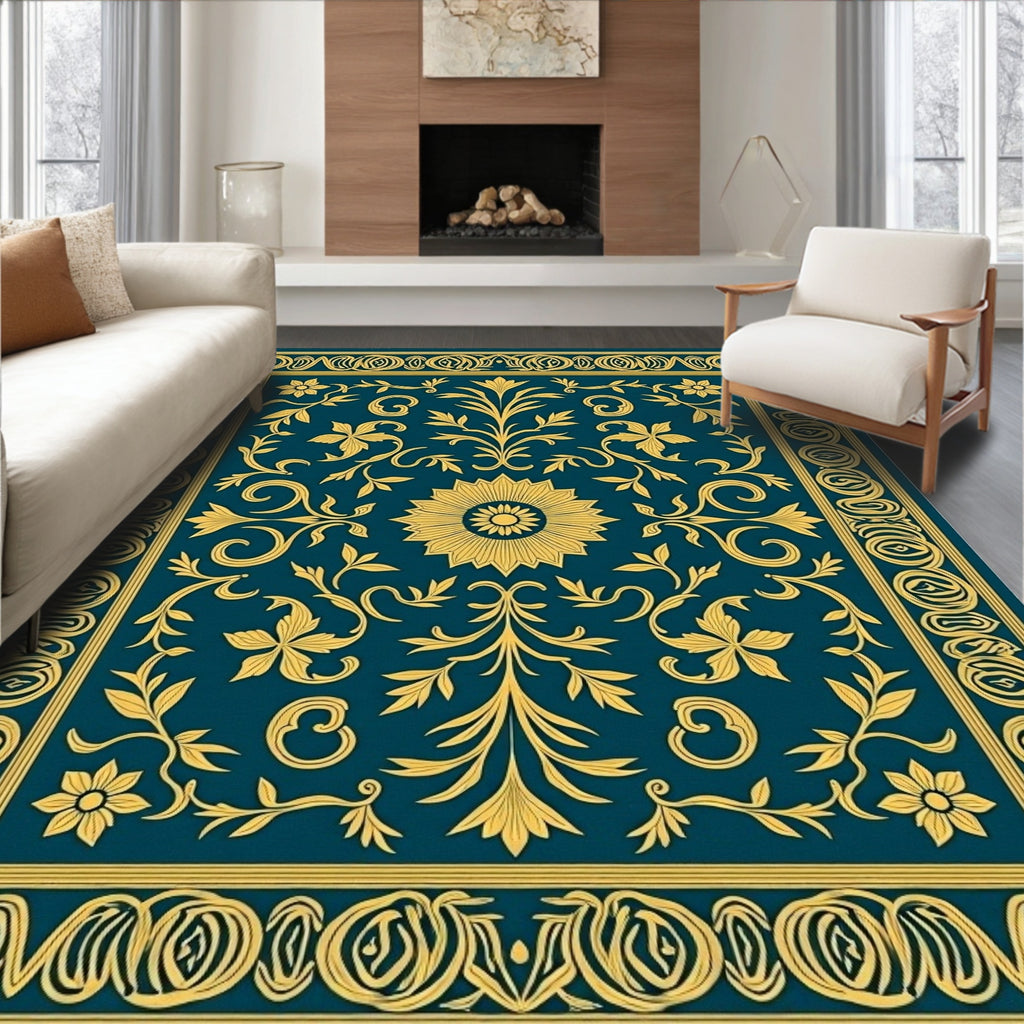 Grand Floral Scrollwork Teal Rug