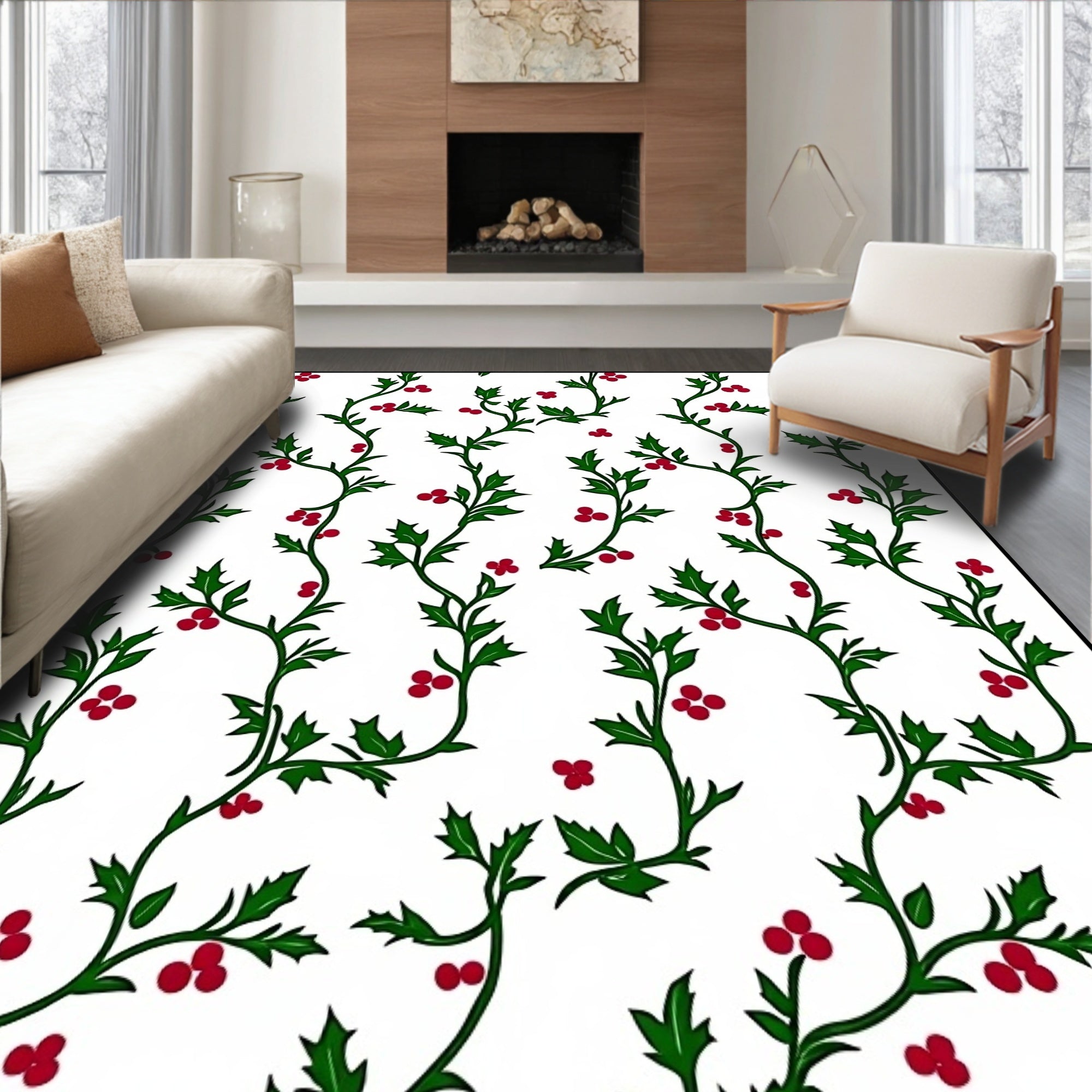 Vine Holly Berry Garland Rug