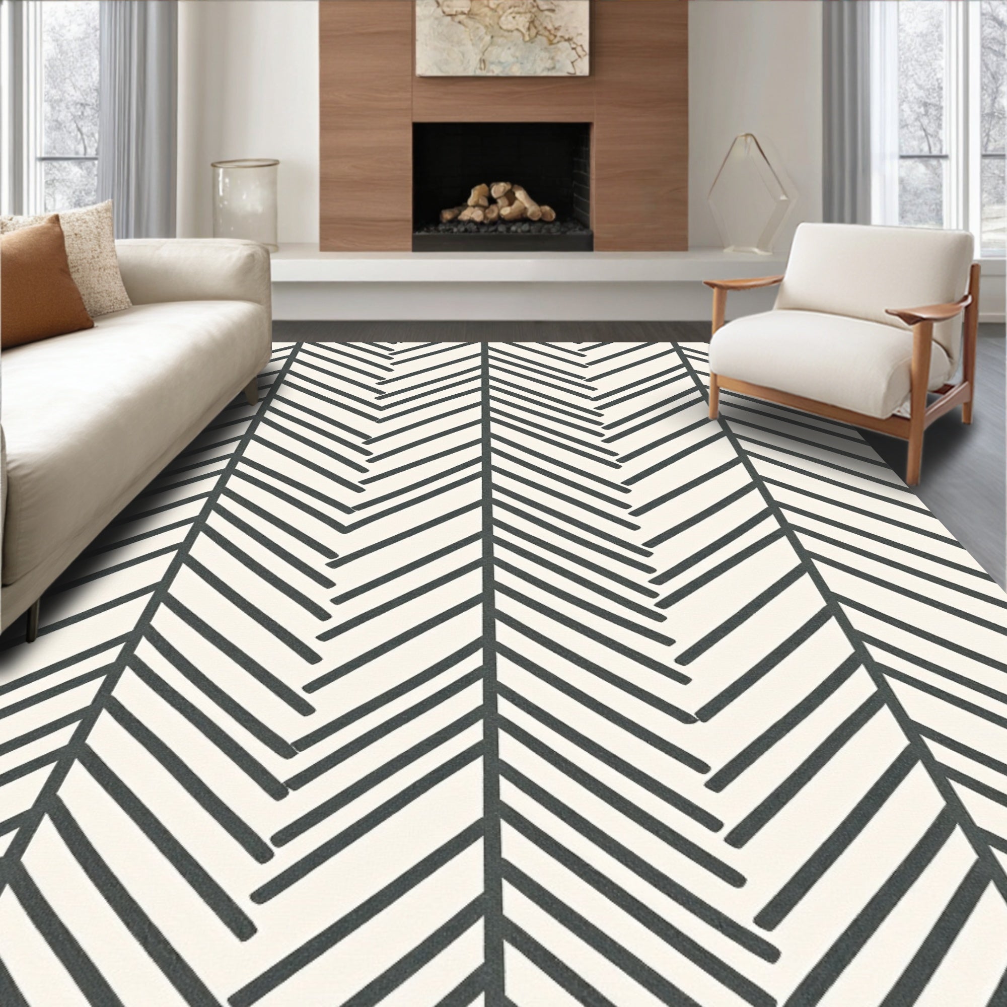 Minimalist Herringbone Stripe Pattern Rug