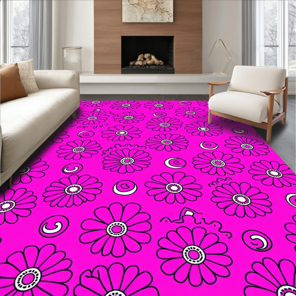 Delicate Pink Flower Swirl Pattern Rug