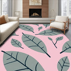 Gray Leaf Pattern on Pink Background Rug