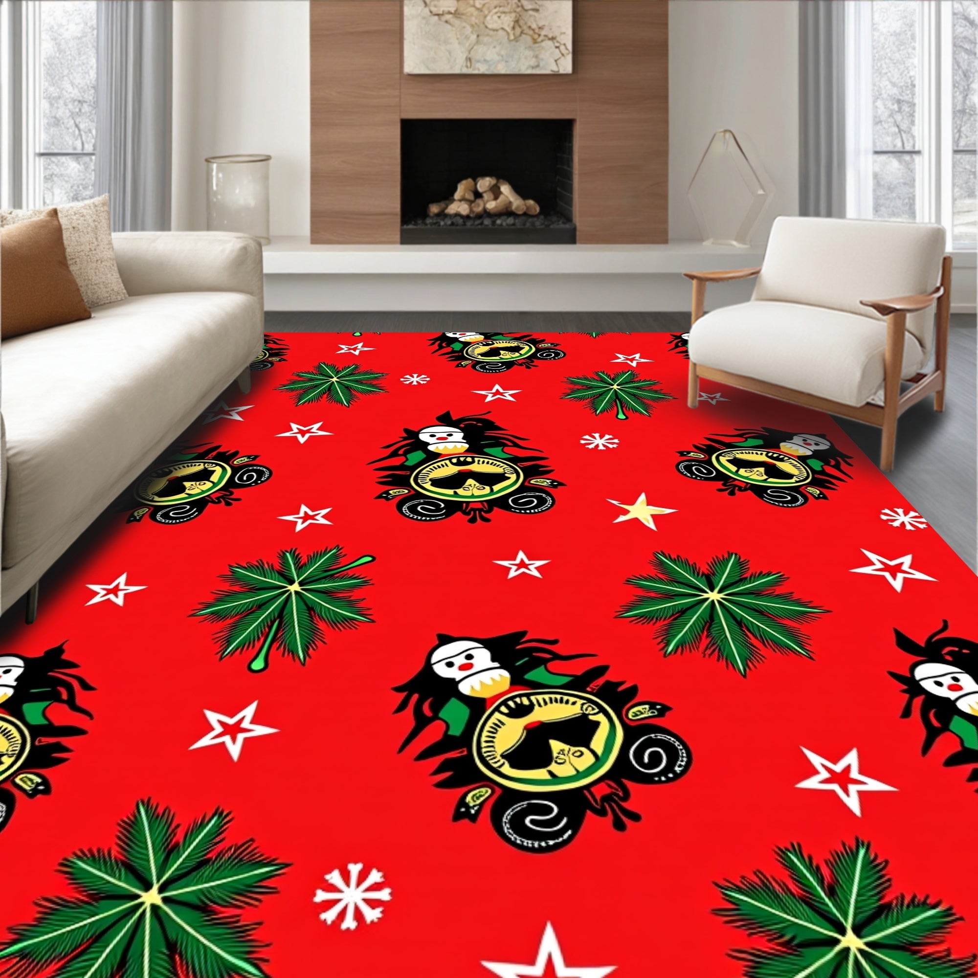 Red Festive Santa And Stars Rug