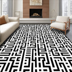 Black White Maze-Like Pattern Rug