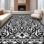 Ornate Black White Floral Pattern Rug