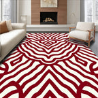 Crimson And Cream Abstract Pattern Rug